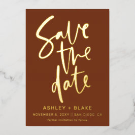 Terracotta手書きスクリプト写真の日付を保存 箔招待状