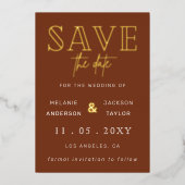 Terracotta手書きスクリプト写真の日付を保存 箔招待状 (正面)