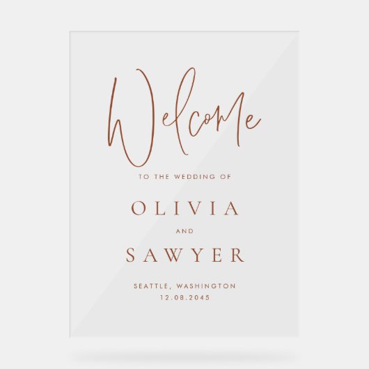 Terracotta手書きスクリプト結婚の歓迎 アクリルサイン (正面)