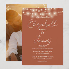 Terracotta文字列ライトシックなスクリプトフォト結婚ズ 招待状