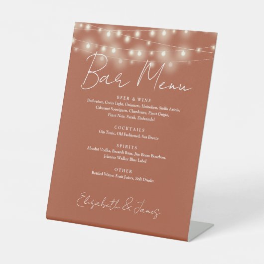 Terracotta文字列ライトスクリプエレガントトバーメニュー 台座サイン (正面)