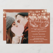 Terracotta文字列ライトフローラ写真結婚の 招待状 (正面/裏面)