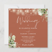 Terracotta文字列ライトフローラ写真結婚の 招待状 (正面)
