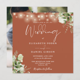 Terracotta文字列ライトフローラ写真結婚の 招待状