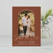 Terracotta日付のスクリプトのスタイリッシュ写真を保存 箔招待状 (立ち正面)