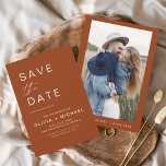 Terracotta日付を保存フォトミニマルな写真 セーブザデート<br><div class="desc">Boho Terracotta結婚正面に写真のある日付カードを保存する。Save the Dateカードには手で書いたモダン草書タイポグラフィが含まれエレガント、シンプルとミニマルモダンムな結婚式の日のお祝いの後に使用すシンプルる。</div>