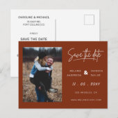 Terracotta燃えたオレンジシンプル色の写真Save The Date 案内ポストカード (正面/裏面)