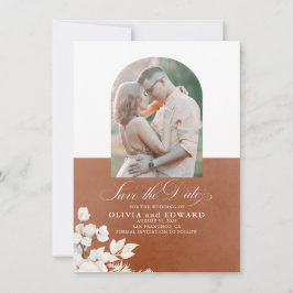 Terracotta白い花Boho日付写真を保存 セーブザデート