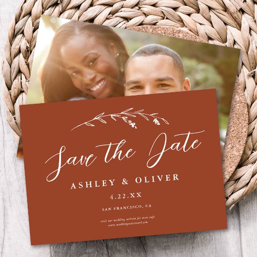 Terracotta素朴 Wildflower +写真Save The Date 招待状