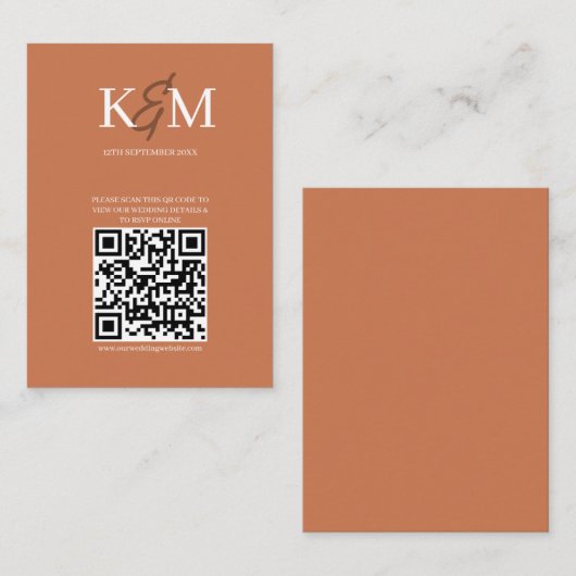 Terracotta結婚のQRコードRSVPオンラインエンクロージャ 名刺 (正面/裏面)