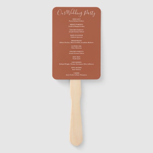 Terracotta署名スクリプト結婚式 プログラム ハンドファン (裏面)