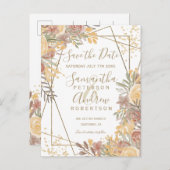 Terracotta茶色のフローラ金ゴールドフレームで日付を保存 案内ポストカード (正面/裏面)