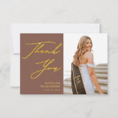 Terracotta金ゴールドスエレガントクリプト写真卒業 サンキューカード (正面)