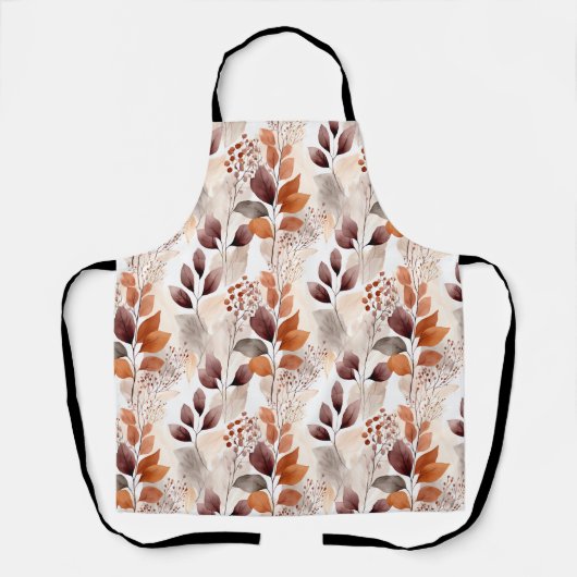 Terracotta and Burgundy Fall Leaves | Boho Autumn エプロン (正面)