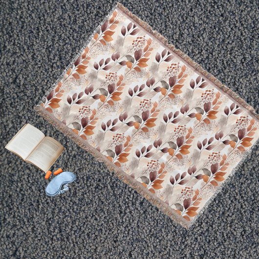 Terracotta and Burgundy Fall Leaves | Boho Autumn スローブランケット