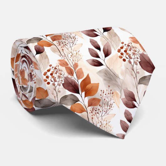 Terracotta and Burgundy Fall Leaves | Boho Autumn ネクタイ (ロール)