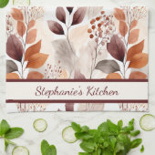 Terracotta and Burgundy Fall Leaves | Custom Boho キッチンタオル (折り畳み)