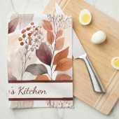 Terracotta and Burgundy Fall Leaves | Custom Boho キッチンタオル (四つ折り)