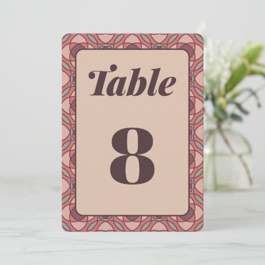 Terracotta and Dusty Rose Art Deco Table Number 招待状 (スタンド正面)