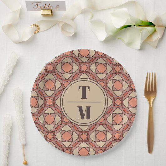 Terracotta and Mauve Art Deco Paper Plates ペーパープレート (ウェディング)