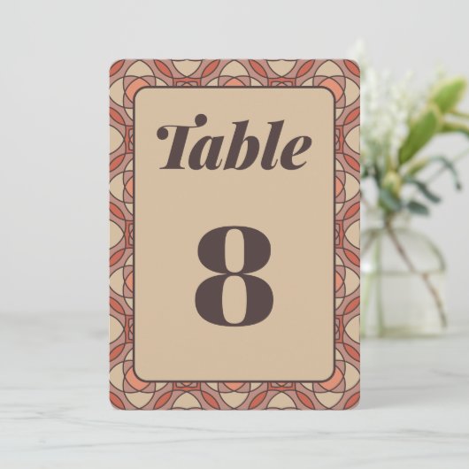 Terracotta and Mauve Art Deco Wedding Table Number 招待状 (スタンド正面)