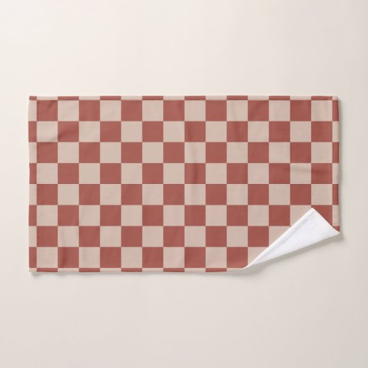 Terracotta and Tan Checkerboard バスタオルセット (ハンドタオル)