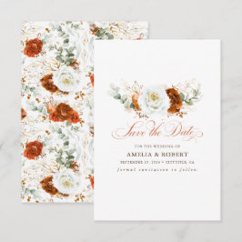 Terracotta and White Chic Floral Save the Date セーブザデート