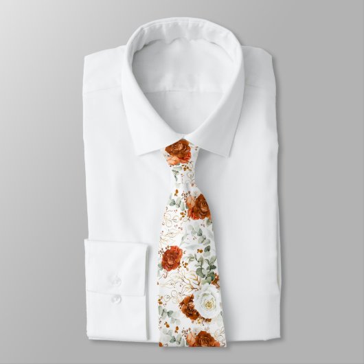 Terracotta and White Floral Wedding Neck Tie ネクタイ (タイ)