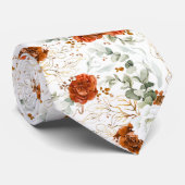 Terracotta and White Floral Wedding Neck Tie ネクタイ (ロール)