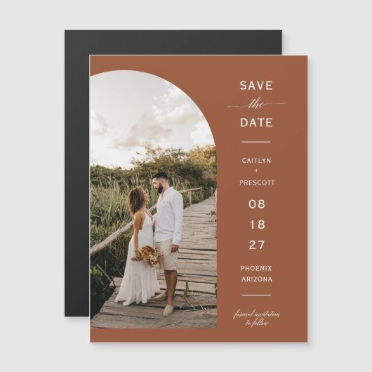Terracotta Arch Photo Save the Date Magnetic Card (正面/裏面)
