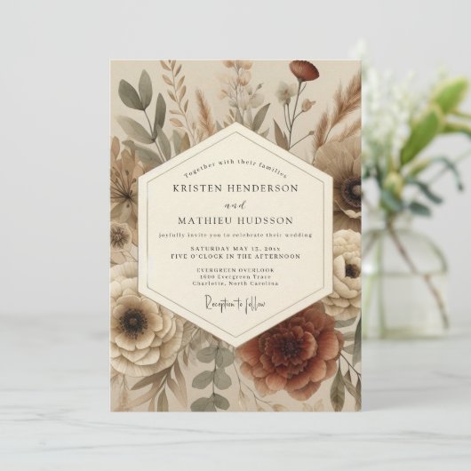 Terracotta Autumnal Boho Wedding 招待状 (スタンド正面)