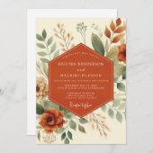 Terracotta Autumnal Foliage Wedding 招待状 (正面/裏面)