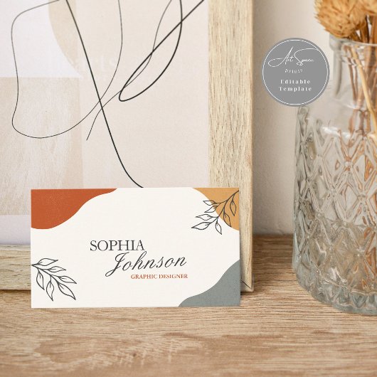 Terracotta & Beige Boho Minimalist Business Card 名刺