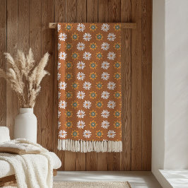 Terracotta Blanket Groovy 70s Flower Design フリースブランケット