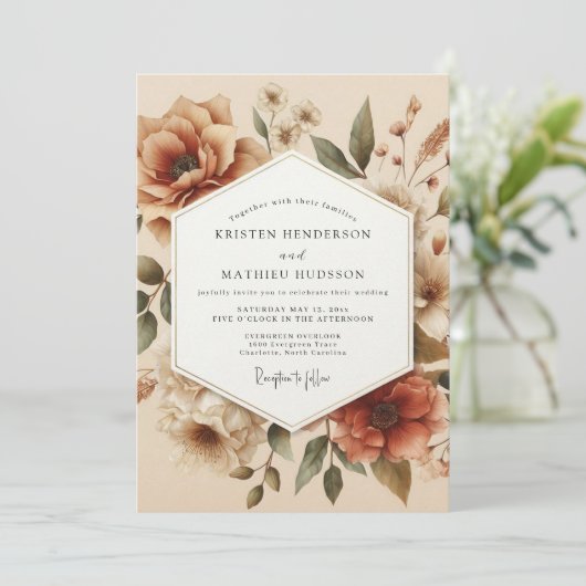 Terracotta Bloom Autumn Romance Wedding 招待状 (スタンド正面)