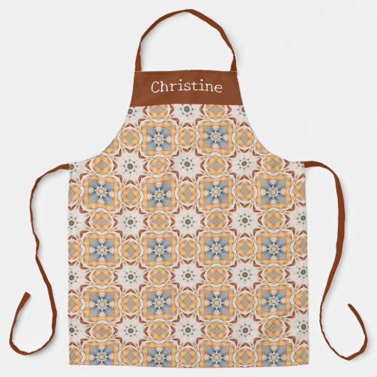 Terracotta Bloom Tile Pattern Personalized Name エプロン (正面)