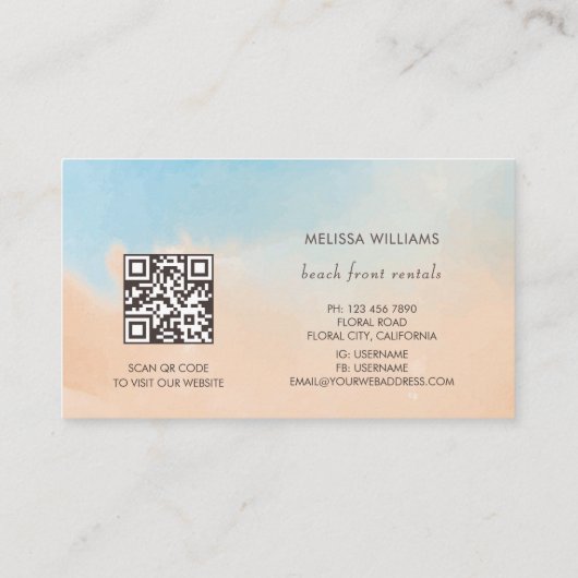 Terracotta Blue Watercolor Ocean  名刺 (裏面)