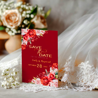 Terracotta  Blush Floral Wedding Save The Date 箔招待状