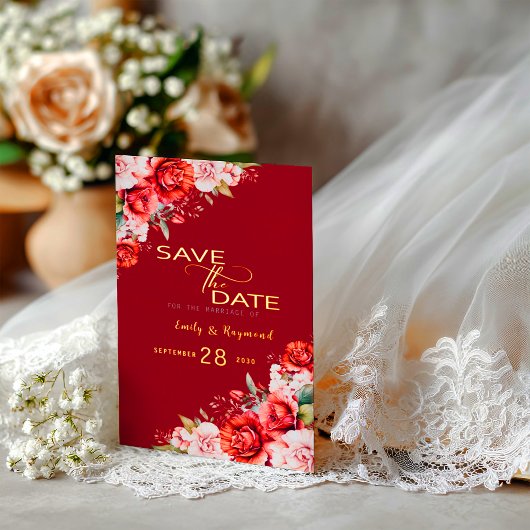 Terracotta  Blush Floral Wedding Save The Date 箔招待状