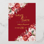 Terracotta  Blush Floral Wedding Save The Date 箔招待状 (正面)