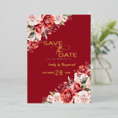 Terracotta  Blush Floral Wedding Save The Date 箔招待状 (立ち正面)