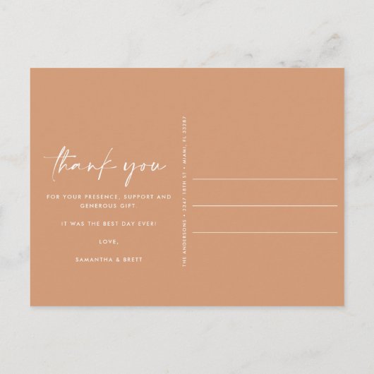 Terracotta Bohoの結婚写真ありがとうはがき ポストカード (裏面)