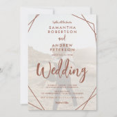 Terracotta bohoフレーム写真スクリプトQrコード結婚s 招待状 (正面)