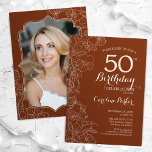 Terracotta Boho写真50th Birthday Party 招待状<br><div class="desc">Terracotta Boho写真50th Birthday Party Invitation.植物性モダンフローラのアウトラインスケッチのアクセントとタイポグラフィスクリプトのフォントを特徴とするミニマルデザイン。トレンディーシンプル招待状カードは女性の日スタイリッシュお祝いに最適。任意のカスタマイズ年齢にすることができる。印刷されたZazzle招待状または即時ダウンロードのデジタル印刷可能なテンプレート。</div>