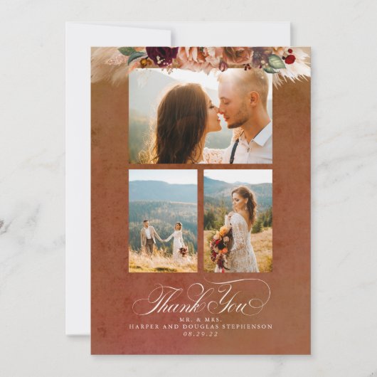 Terracotta Boho結婚さんの両面ありがとう写真 サンキューカード (正面)