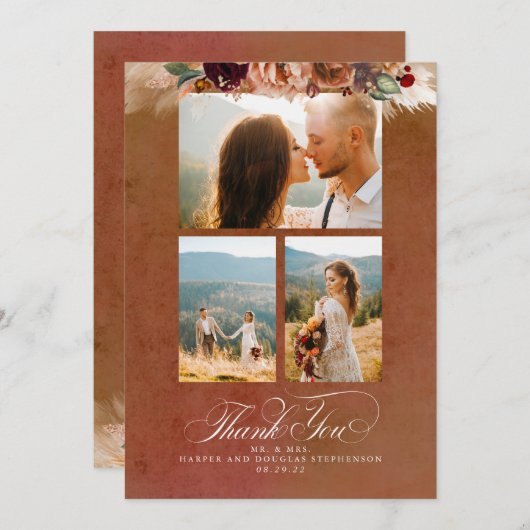Terracotta Boho結婚さんの両面ありがとう写真 サンキューカード (正面/裏面)