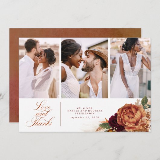 Terracotta Boho'結婚s Thank You 3枚 サンキューカード (正面/裏面)