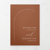 Terracotta Boho Arch写真モダンQRコード結婚ズ 三つ折り招待状 (カバー)