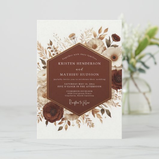 Terracotta Boho Autumnal Wedding 招待状 (スタンド正面)