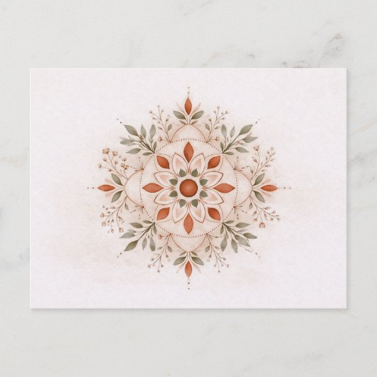 Terracotta Boho Botanical Mandala Watercolor ポストカード (正面)